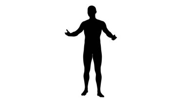 Güzel, genç ve atletik bir adamın silüeti, şeffaf bir arka planda izole edilmiş. 3d illüstrasyon (hazırlanıyor).