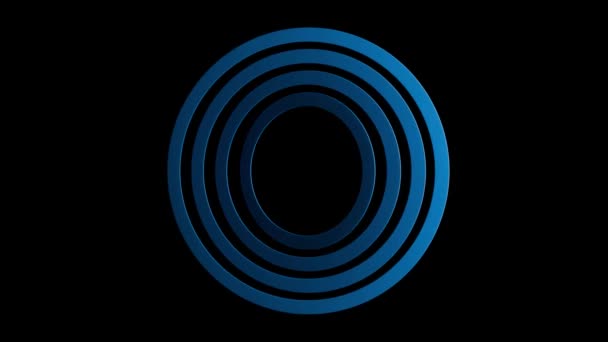 Four Blue Concentric Circles Structure Rotating Delay Seamless Motion Isolated — Stock Video
