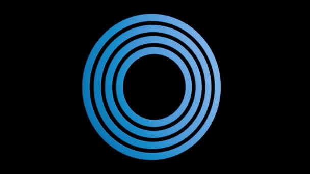 Estructura Cuatro Círculos Concéntricos Azules Girando Movimiento Sin Fisuras Aislado — Vídeo de stock