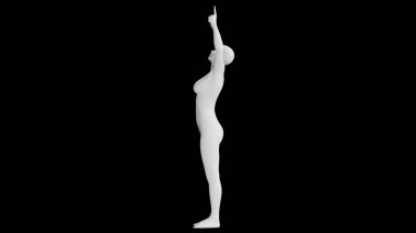 Kadın manken yukarı doğru gidiyor. Siyah arka planda izole edildi. Yan Görünüm