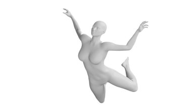 Düşen ya da Yüzen Poz Veren Kadın Mankeni, Beyaz Arkaplanda İzole Edildi. Ön Vie