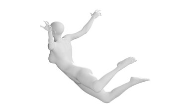 Düşen ya da Yüzen Poz Veren Kadın Mankeni, Beyaz Arkaplanda İzole Edildi. Yan Vie