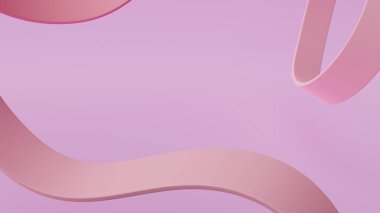 Temiz ve pembe bir yüzey üzerinde pürüzsüz, akışkan beyaz kurdeleleri olan minimalist soyut arkaplan