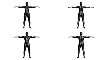 Black Male and Female Mannequin in T-Pose, Front and Back View. Isolated on White Background. 3D rendering clipart