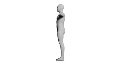 White Male Mannequin in T-Pose Isolated on White Background. Side View (Lateral). 3D rendering clipart