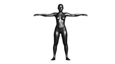 Black Female Mannequin in T-Pose Isolated on White Background. Front View. 3D rendering clipart