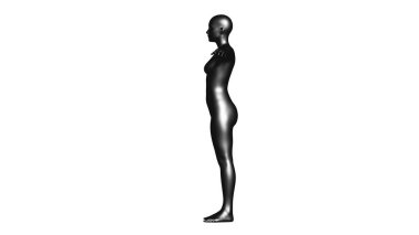 Black Female Mannequin in T-Pose Isolated on White Background. Side View (Lateral). 3D rendering clipart