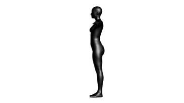 Black Female Mannequin in T-Pose Isolated on White Background. Side View (Lateral). 3D rendering clipart