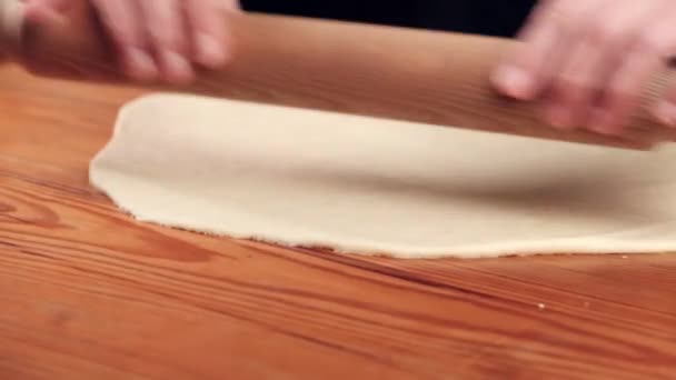 Wooden Rolling Pin Rolls Out Dough Flour Water Preparation Preparation — 图库视频影像