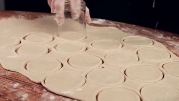 Dough Dumplings Rolled Out Dough Circles Cut Out — Stockvideo