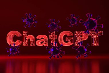 February 20, 2023- Caen, France: Neon glowing lettering - chatGPT and the virus. Illustration. 3D render. clipart