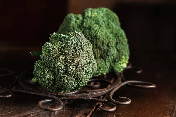 Broccoli Close Dark Background Broccoli Cabbage Macro Shot — 图库照片
