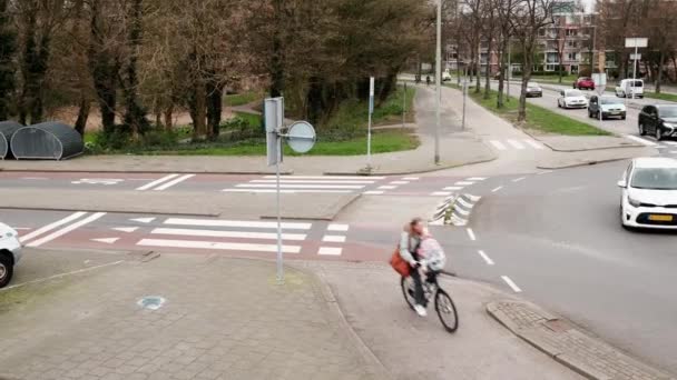 Rotterdam Países Bajos Marzo 2023 Rotonda Una Calle Ciudad Con — Vídeos de Stock