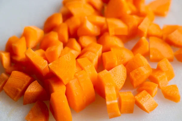 Diced Carrots Close Food Background Vegetarianism Diet — Stock Photo, Image