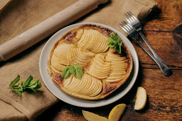 Mouth Watering Image Apple French Pie Placed Wooden Surface Cake — Stock Photo, Image