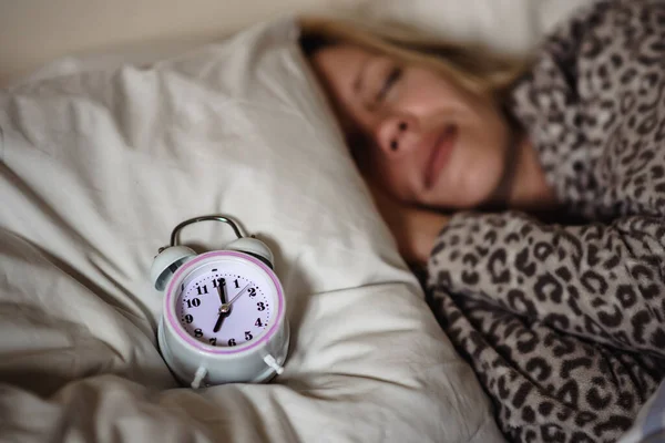 Circadian Rhythm Sleeping Woman Alarm Clock — Stock Photo, Image