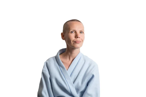 긍정적 대머리 여성이요 고립되어 있습니다 머리카락없는 종양학 이후의 — 스톡 사진