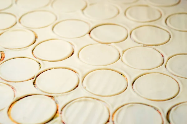 Βάζο Φέτες Κύκλους Για Την Κατασκευή Παραλλαγών Φόντο Φαγητού Βρώμικη — Φωτογραφία Αρχείου