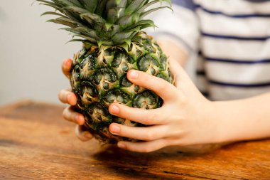 Egzotik meyve sevinci: Elleri dolu bir ananas tutuyor, tropik bir tat.