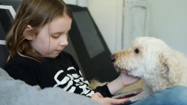 Genç bir kız, evinde rahat bir gün geçirir. Köpeği yakınlarda kıvrılıp yatarken telefonunu kaydırır..