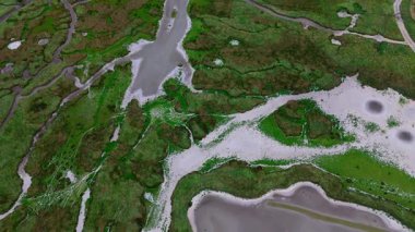 Sakin sulak araziler ve yemyeşil çayırlar üzerindeki hava yolculuğu sakin bir nehir kıvrımına yol açıyor..