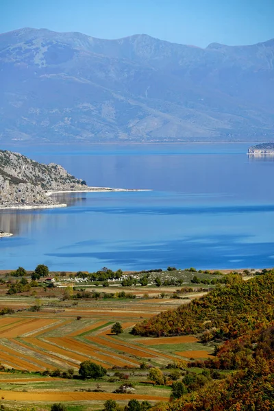 Bild Eines Prespa Sees Albanien Und Der Insel Maligrad Herbst — Stockfoto