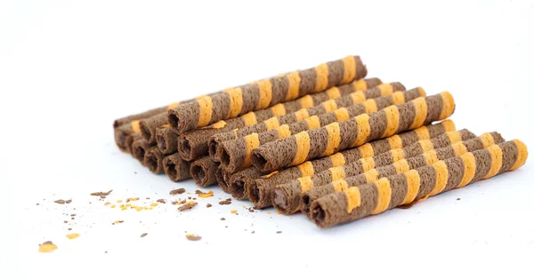 Wafers Sticks Orange Taste Chocolate Stuffing Isolated White — Stock Photo, Image