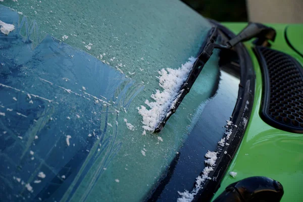 Замерзле Вікно Автомобіля Холодний Зимовий День Ранковий Постріл — стокове фото