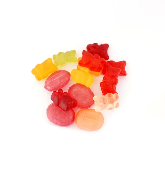 Group Colored Hard Jelly Gummy Candies Isolated White Background Diet — Stock Photo, Image