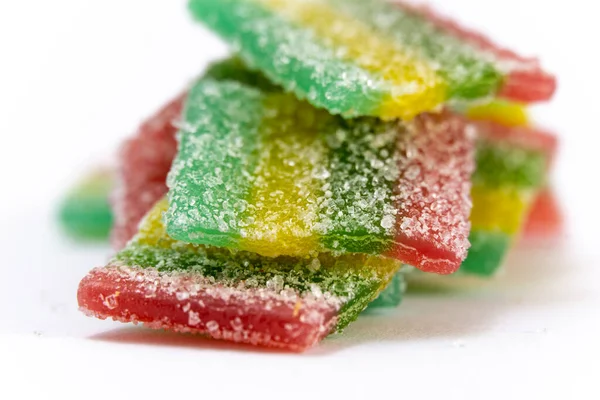 Rainbow Stripes Sour Jelly Candies Sugar Sprinkles White Background Colorful — Stock Photo, Image