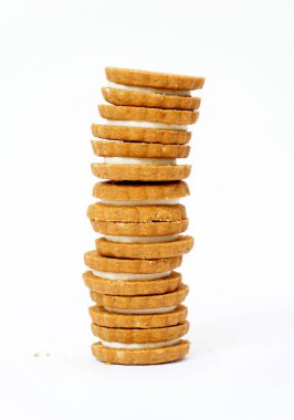 biscuit sandwich cookies, baked biscuits stuffed with milk cream in plastic packaging