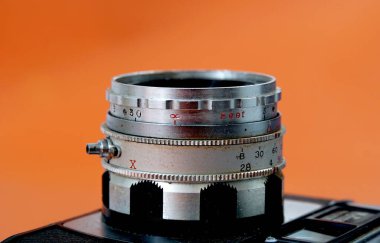 Vintage camera lens close-up details.