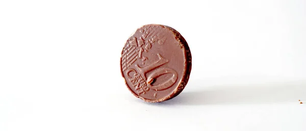 Pièce Chocolat Euro Doux Argent Finance Thème Nourriture Sucrée — Photo