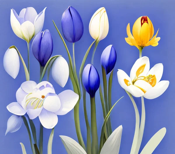 many tulip flowers illustration spring season concept.