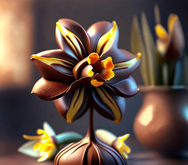 Czekoladowe Kwiaty Wiosenne Słodkie Jedzenie Koncepcja — Zdjęcie stockowe