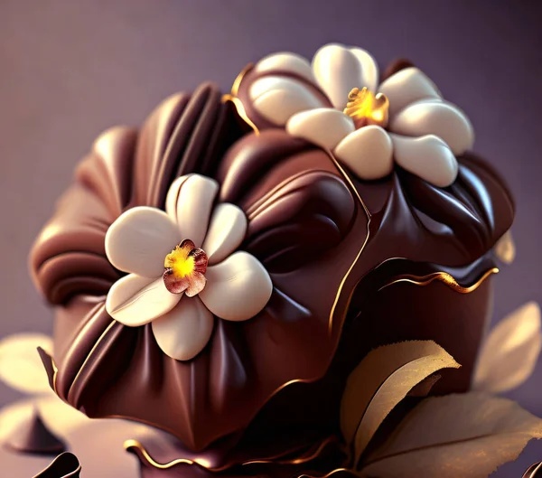 Flores Chocolate Primavera Conceito Comida Doce — Fotografia de Stock