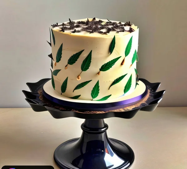 生日蛋糕上有大麻叶子 — 图库照片