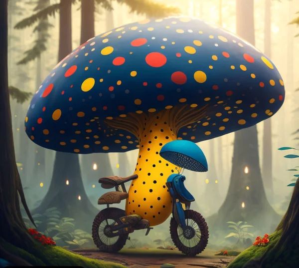 森林奇幻魔法蘑菇在草丛中 图库照片