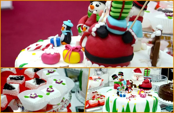 Christmas Cake with figurines of Santa Claus and snowhite , Icing Figurines.