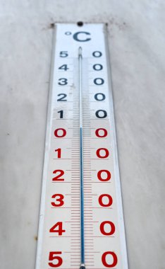 Açık hava termometresi sıfır santigrat derece, iklim konsepti.