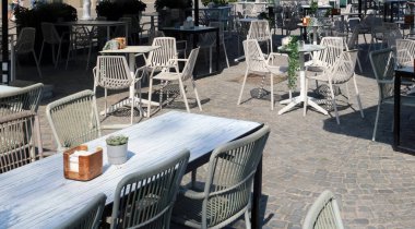 Empty cafe  on Vilnius city street