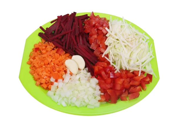 Raw Vegetables Cut Cook Ukrainian Borscht Isolated White — Stock Photo, Image