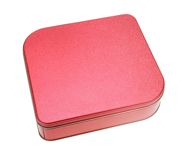 Caixa Biscoito Vermelho Lata Isolada — Fotografia de Stock