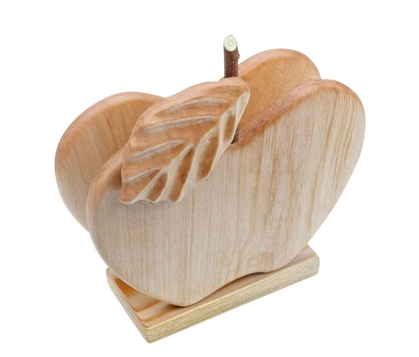 Domowy Uchwyt Serwetki Formie Prostego Drewnianego Jabłka Odizolowane Biało — Zdjęcie stockowe