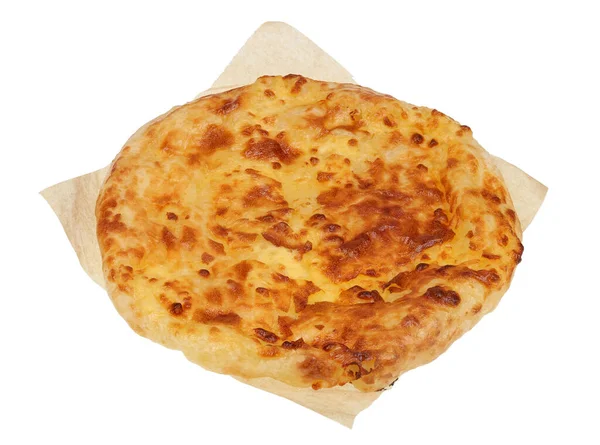 Georgische Traditionele Platbrood Met Kaas Khachapuri Geïsoleerd Wit — Stockfoto