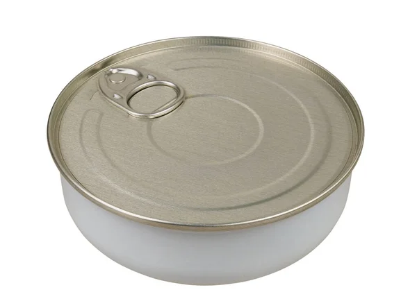 New Closed Tin Can Canned Food White — Stock Photo, Image