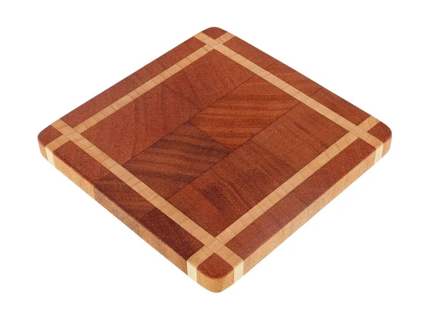 Square Board Glued Together Pieces Various Trees Isolated — Stock Photo, Image
