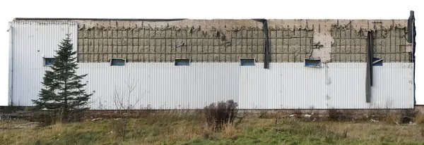 Стена Разрушенного Здания Изолирована Каменной Шерстью Изолированные Белом Стоковое Фото