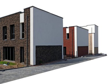 Bitmemiş standart evler beyaz üzerine izole edilmiş