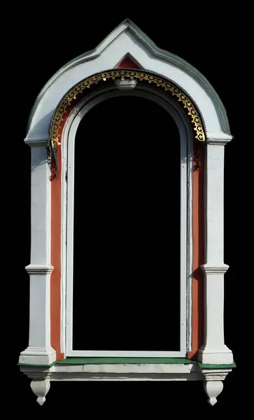 Das Fenster Der Kirche Ist Form Eines Bogens Gefertigt Isoliert — Stockfoto